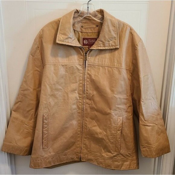 Mens Wilsons Leather Co. Tan Leather Jacket  Size Large Diamond Stitch Lined - Picture 1 of 12